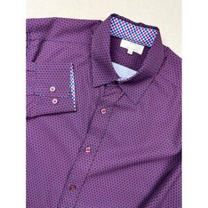 Construct Slim Fit Shirt Mens S Red Dot‎ Pattern Stretch Dress Shirt Contrast